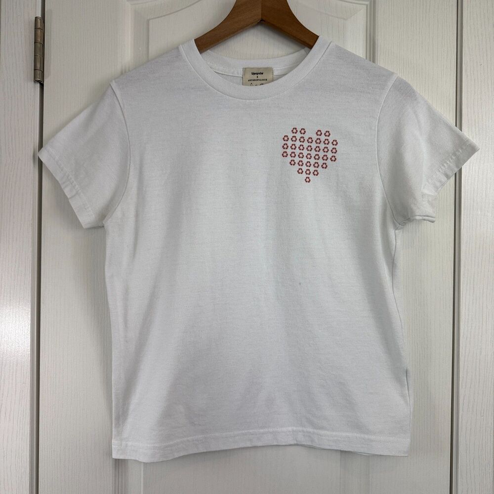 Upcycle x Anthropologie Love Earth Graphic Tee White Short Sleeve Women's XS